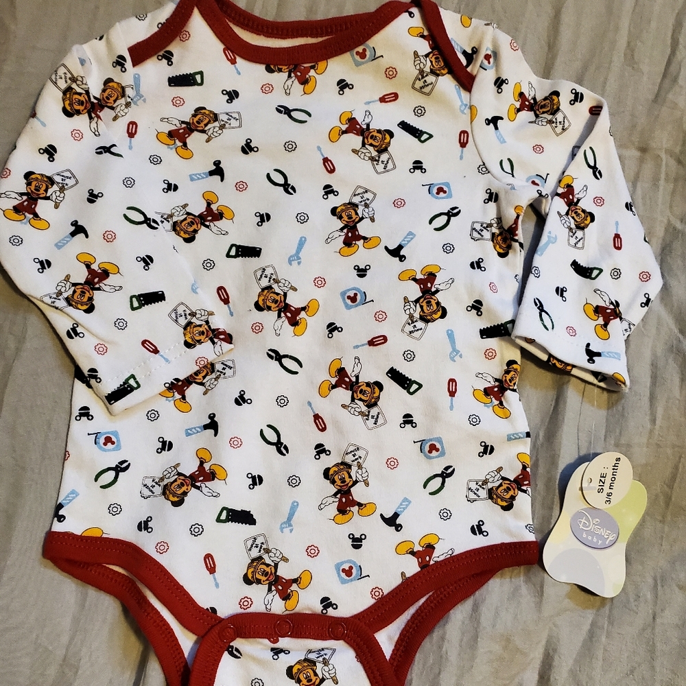 DNT Disney Baby Mickey "Mouse At Work" 3/6 Month Bodysuit